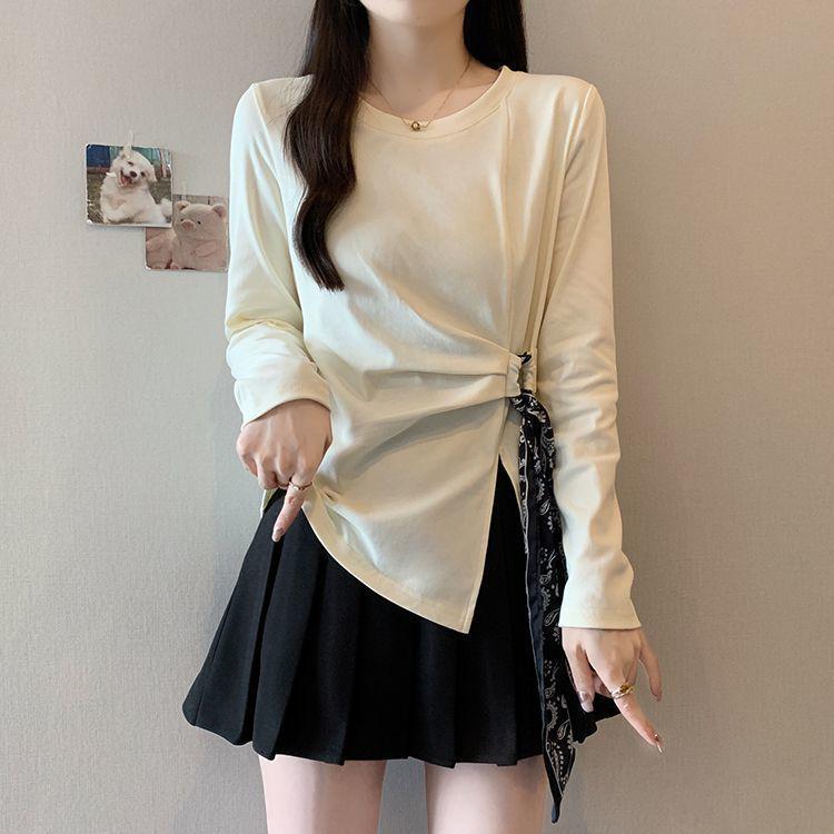 Designer Plus Size Long Sleeve Flowy T-Shirt for Women - Round Neck, Flattering Spring/Autumn Top