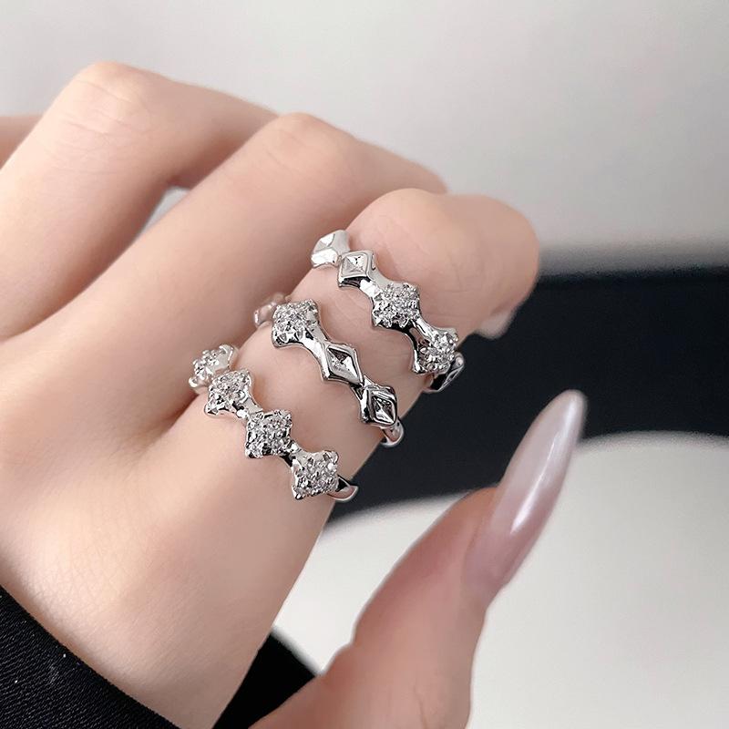 Star Set Diamond Zir*****Pen Ring Texture Irregular Lava Fashion Personality Retro Niche Design High Sense