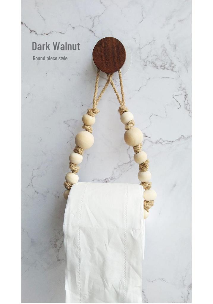 Hand-Woven Toilet Paper Holder with Hemu Beads and Hemp Rope, No-Punch Installation