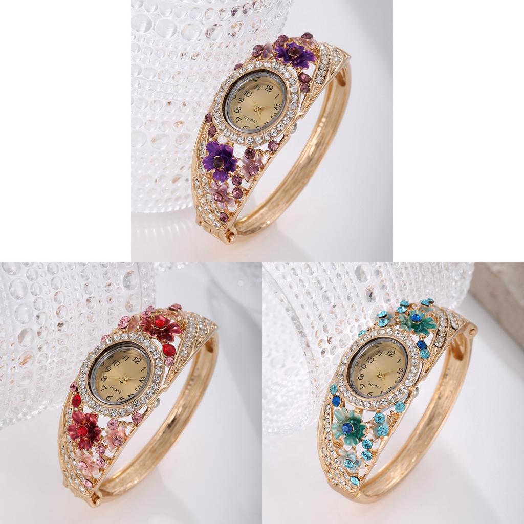 Fashion Ladies Diamond Quartz Watch With Flower Alloy Bracelet For Elegant Wear
