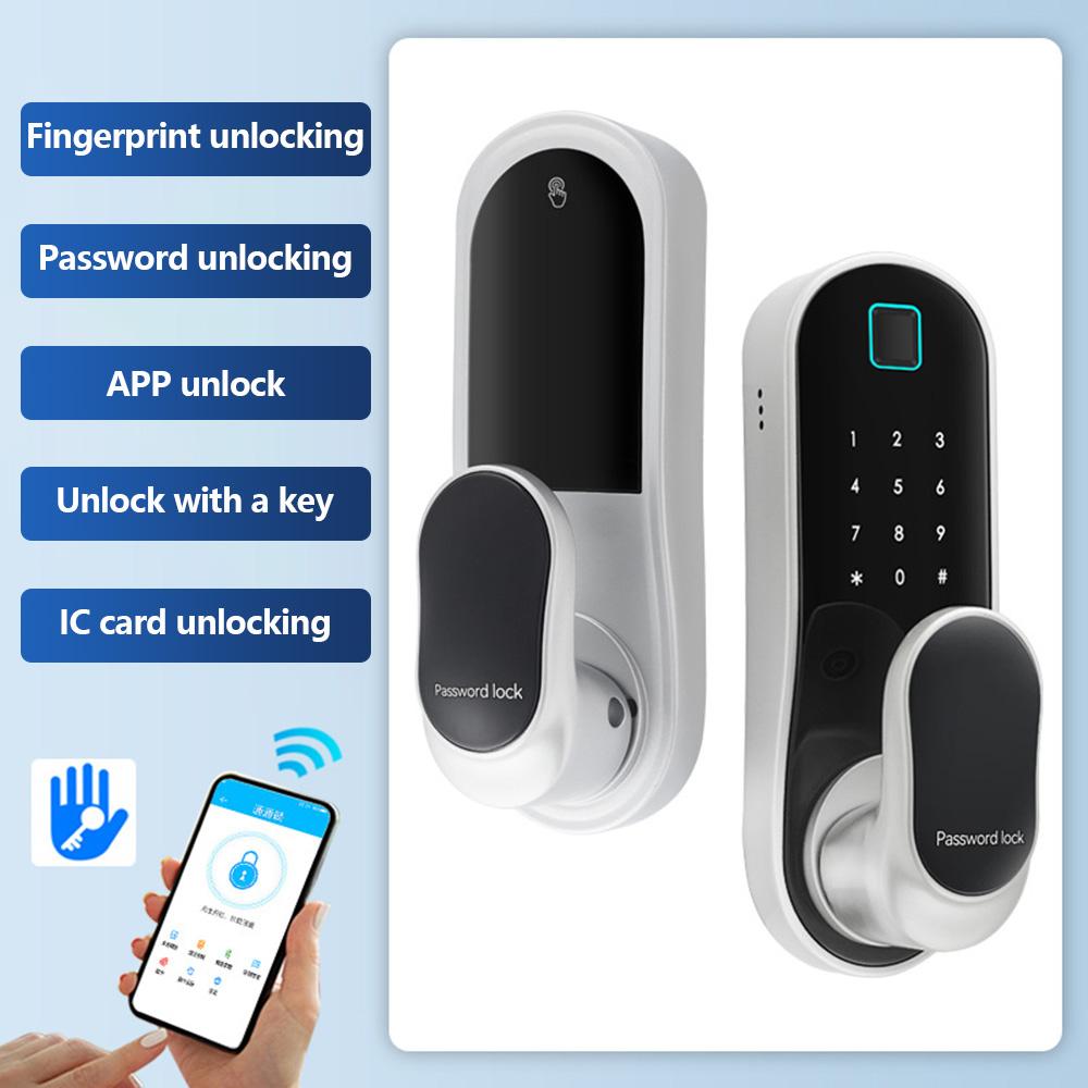 Smart Door Lock Keyless Entry Door Lock Handle with 2 Cards and 2 Keys Biometric Door Lock App Remote Operation WiFi