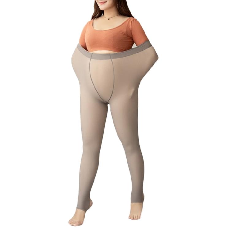 Women Thin Fleece Lined Tights Large Size Faux Translucent High Waist Pantyhose