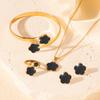 1 Pair Stud Earrings +1 Pc Necklace +1 Pc Bracelet +1 PcBangle +1 Pc Ring With Lucky Flower Design Alloy Zircon SetTrendy