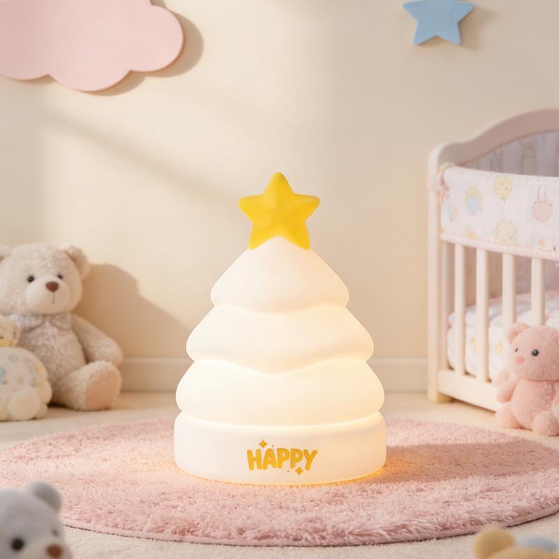 Star Tree Pat Creative Night Light: Rechargeable Silicone Christmas Gift & Sleep Companion Ornament. Three-color Pat Light