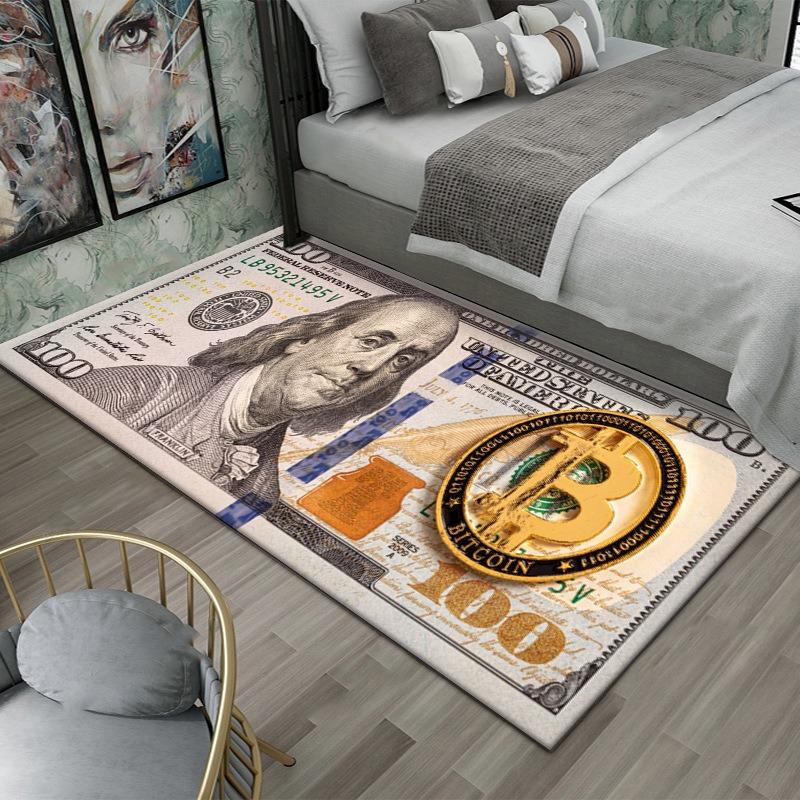 US Dollar Bill Print Large Area Rug Creative Currency Design Floor Mat for Living Room Entrance Foyer with Money Pattern Decor