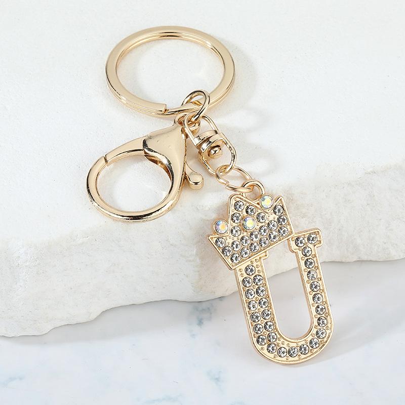 Unique Crown Crystal Rhinestones A-Z Letters Pendant Keychains For Men Women 26 Alphabet Car Key Ring Name Jewelry Keyrings Gift