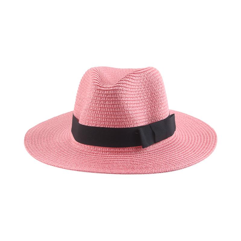 Black Ribbon Panama Straw Hat Flat Eaves Outdoor Spring and Summer Sunshade Beach Hats for Women