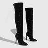 Bottes Sexy à Bout Pointu Strass Talons Hauts Fermeture Éclair Latérale Bottes Longueur Genou Performance de Scène Pour Femmes