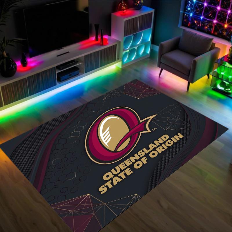 Queensland Maroons Design Crystal Velvet Carpet Cozy Non?Slip Printed Rug For Bedroom Living Room Entrance