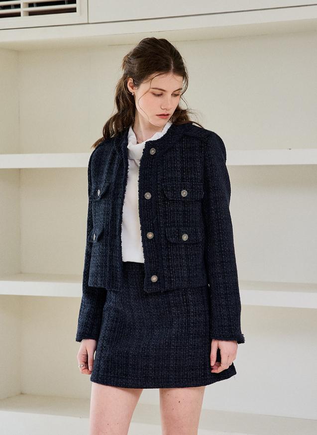 September Twentieth Wool Tassel Tweed Jacket (Navy)
