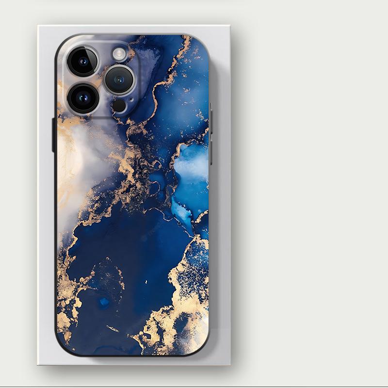 Fashion Marble Blue Case for iPhone 16 15Pro 12 13 14 11 Pro Max XR 7 8 SE XS MAX 12Mini 16 Plus 14Pro 13Pro Phone Cover Capa