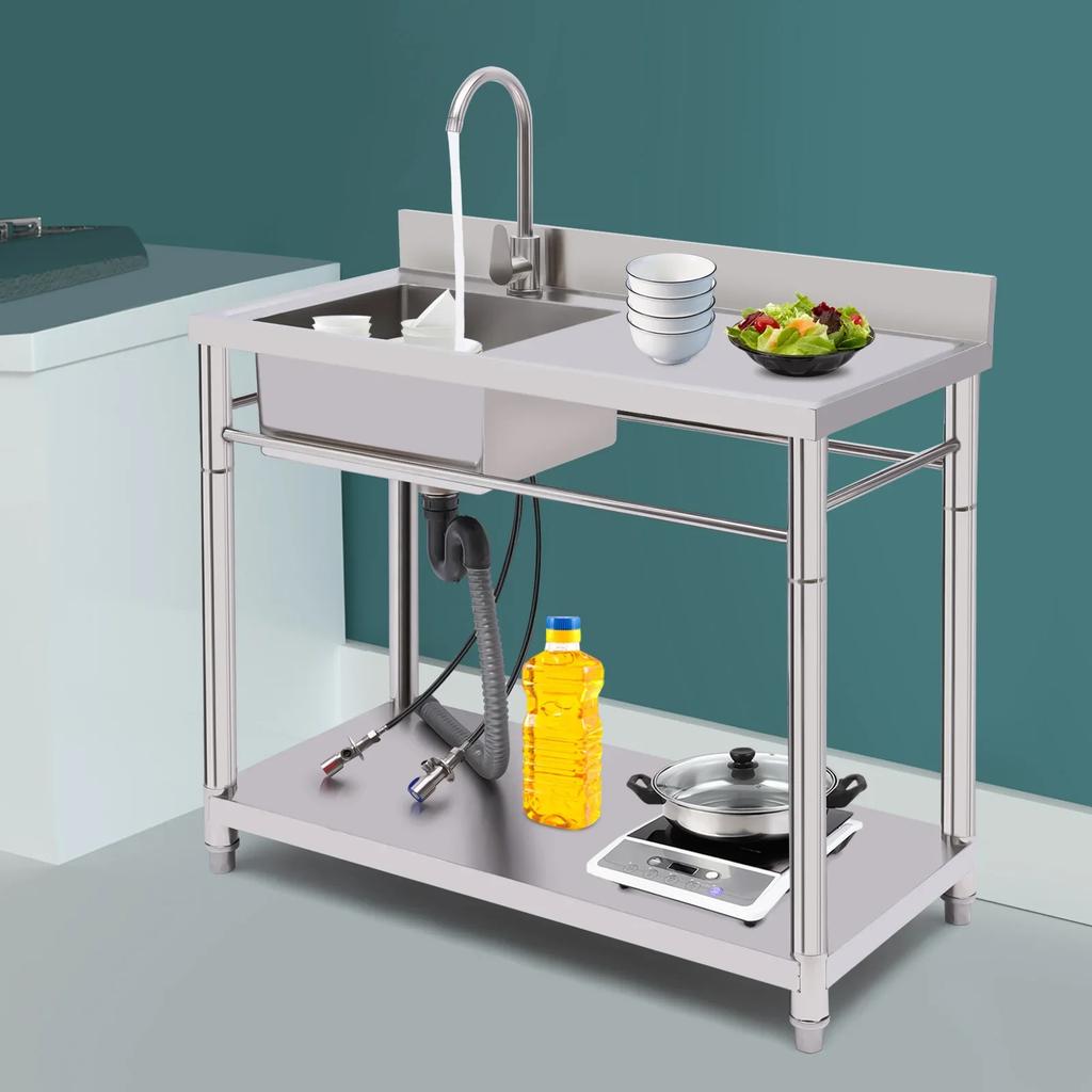 Stainless Steel Commercial Sink W/ Stand,Heavy-Gauge Utility Sink for Kitchen,Laundry (220LBS Capacity),Free Standing Prep Table
