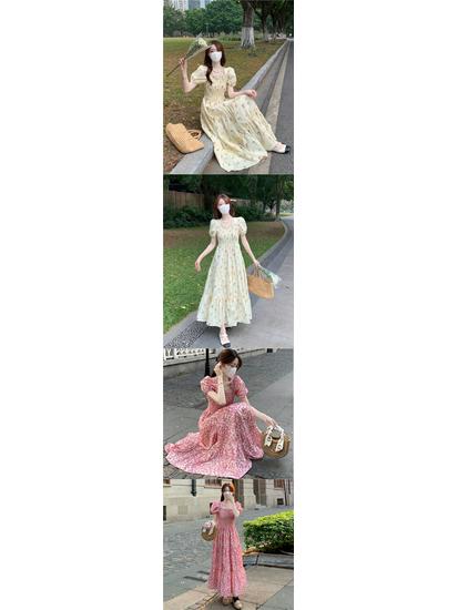 Elegant Summer 2025 French Square Neck Floral Dress for Women