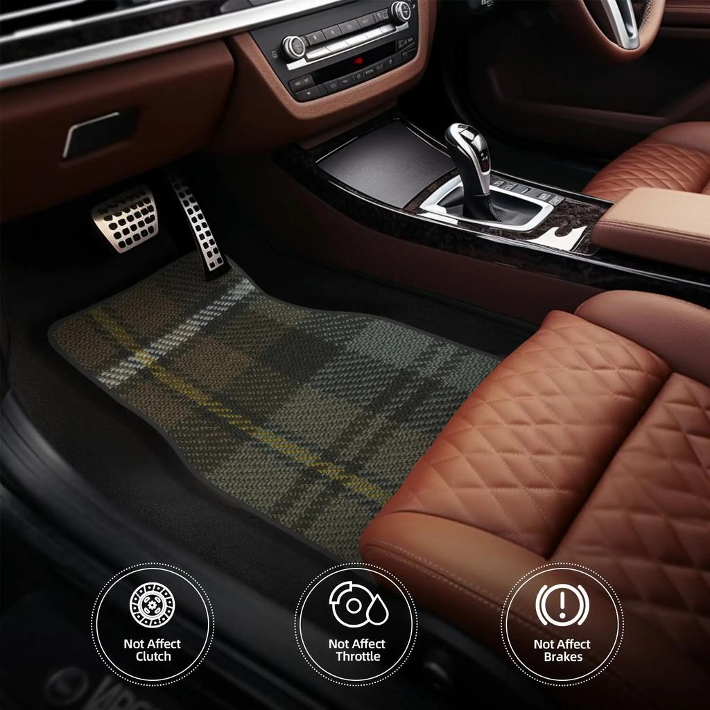 4pz Campbell Argyle Plaid Scozzese Tappetini Auto - Protezione Resistente per Tutte le Stagioni, Design Tartan Marrone e Nero Con Bordino, Fi