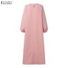 ZANZEA Women Casual Round Neck Loose Long Sleeve Muslim Dress