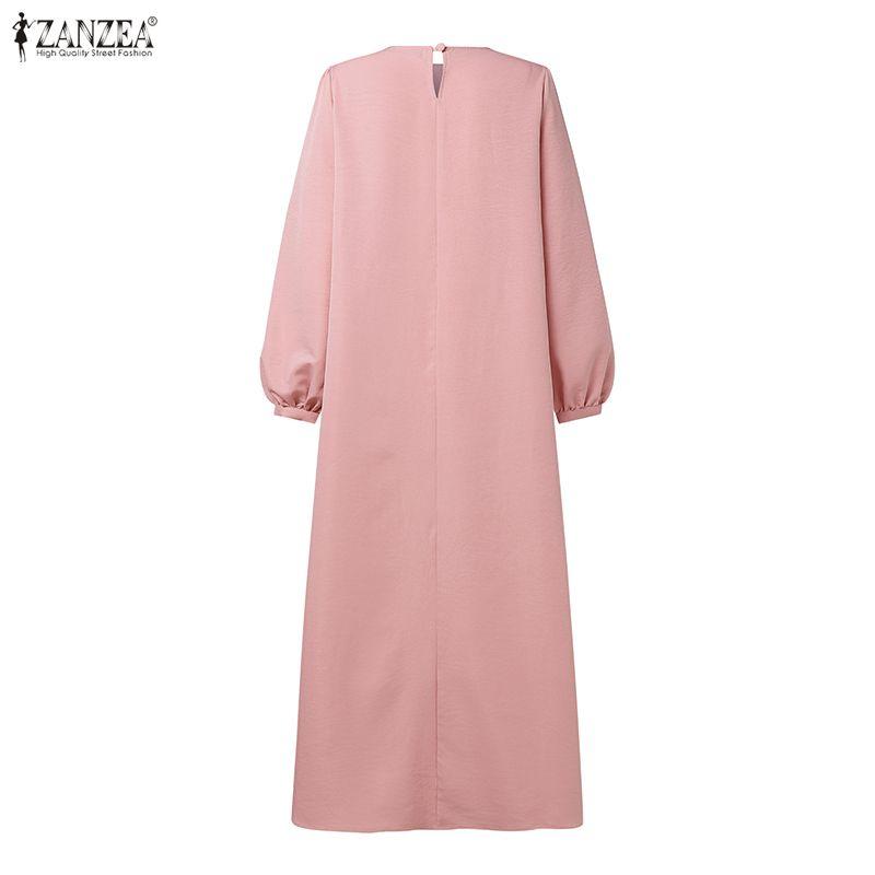 ZANZEA Women Casual Round Neck Loose Long Sleeve Muslim Dress