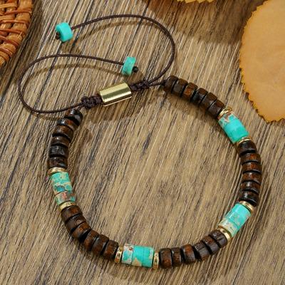 Türkis Stein Holzperle Verstellbares Armband – Boho Handgemachter Naturinspirierter Schmuck für Männer Frauen, Spirituelles Geschenk