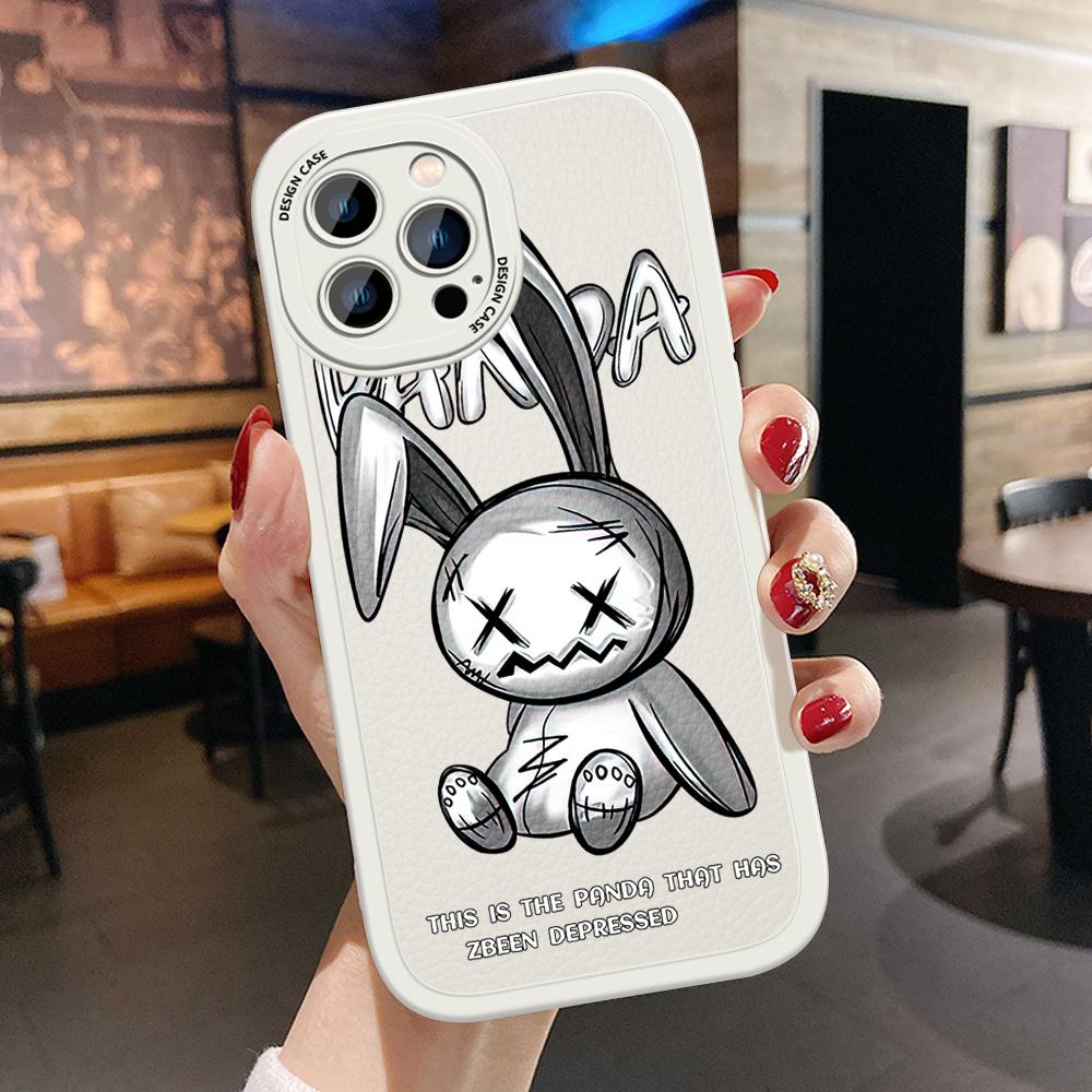 

Тонкий кожаный чехол с мультяшным депрессивным кроликом, мягкий силиконовый чехол из искусственной кожи для iPhone Samsung Huawei Honor Xiaomi Redmi OPPO Realme Vivo Realme GT Neo2/GT Neo 3T/GT2 белый