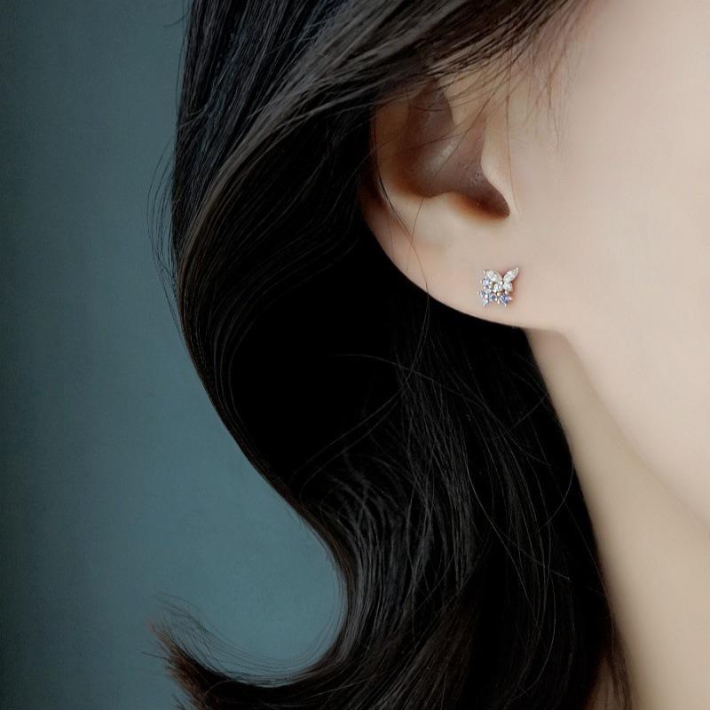 Beixi Lavender Butterfly S925 Sterling Silver Stud Earrings - Exquisite and Luxurious Design