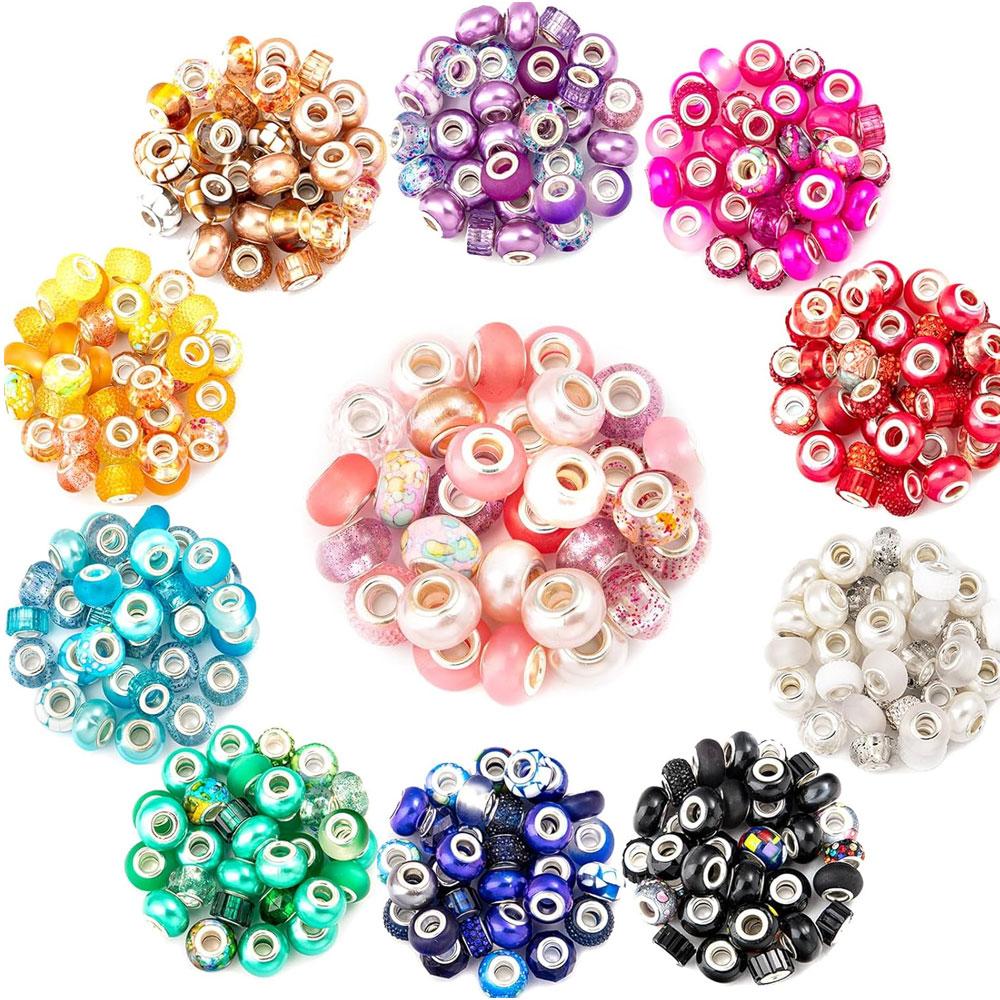 Mărgele cu găuri mari în stil european de rășină 30/50/100, margele distanțiere pentru producția de bijuterii, diverse margele mari europene libere și colorate