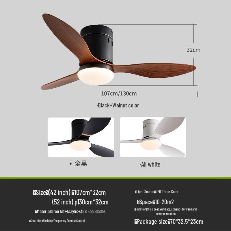 Walnut Ceiling Fan with Light and Remote Control, Variable Frequency, for Living, Dining, or Bedroom Spaces with ABS Blades.