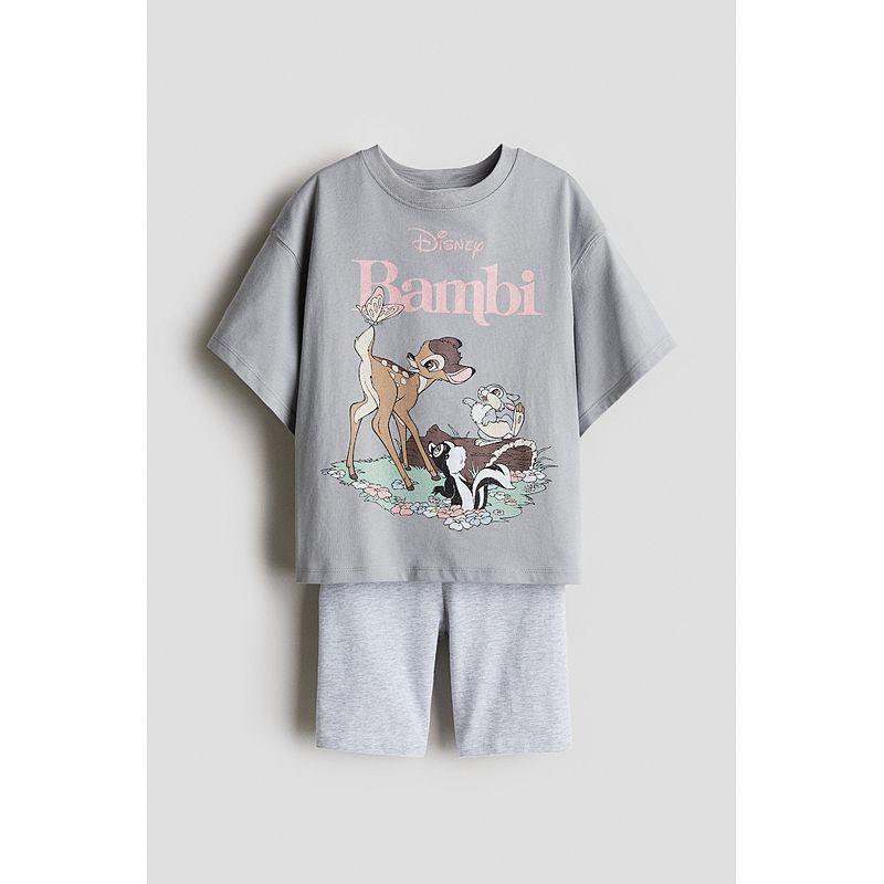 

[Disney Series] HM Children s Clothing Girl Suit 2-Piece Autumn Stitch Print Short Sleeve Pants 1156179 Light gray/Bambi 145/72(10-11Y)