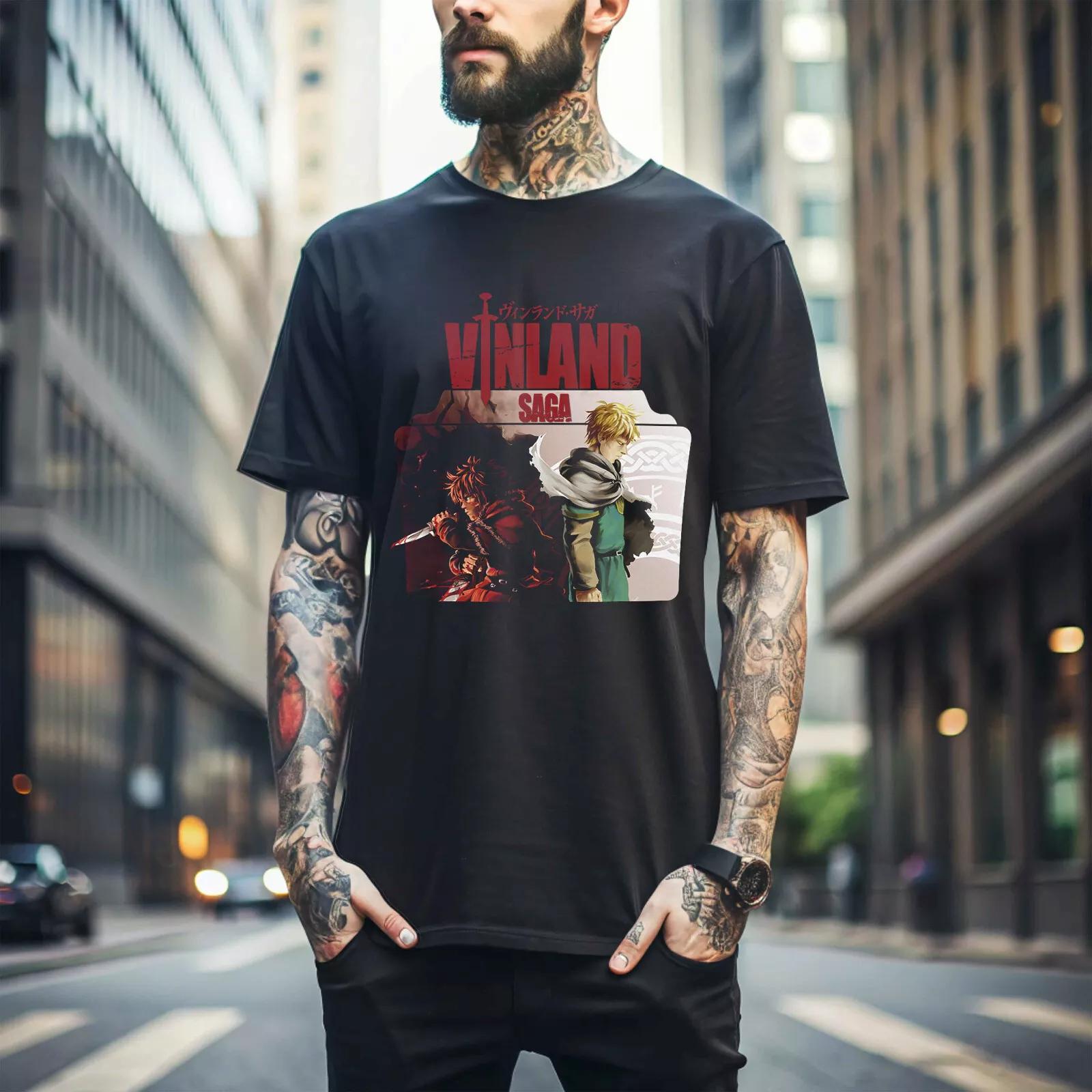 

100% хлопок ТОПЫ УНИСЕКС ФУТБОЛКИ МУЖСКИЕ ЖЕНСКИЕ Сага о Винланде Футболка Торфинн Винланд Аскеладд Подарок Эксклюзивная рубашка Все размеры 239 4XL чёрный