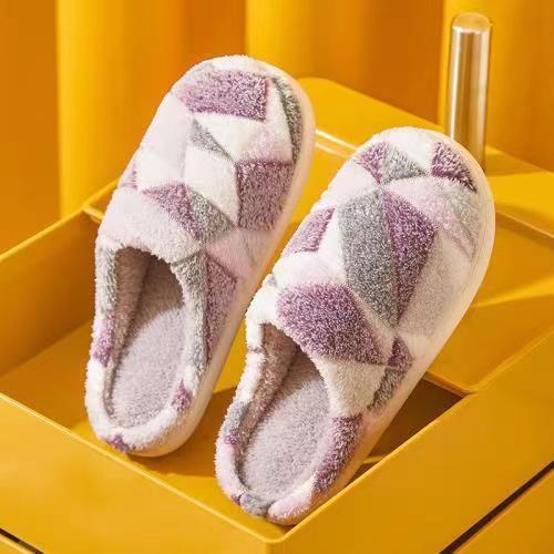Winter Cotton Drag Women's Indoor Household Warm Fleece Non-slip Color Matching Plush Cotton Shoes Comfortable Home Cotton Slippers