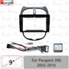 Rám autorádia pro Peugeot 206 2000-2016 9palcový 2DIN Panel Stereo Kabelový svazek Napájecí kabel Adaptér Dekodér Canbus