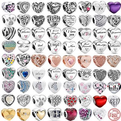 925 Sterling Silver Angel Mom Family Heart Series Shine Beads Fit Charms Bracelets Women Jewelry