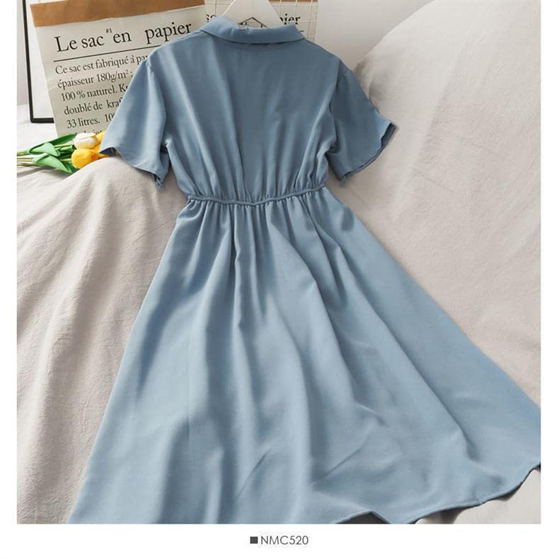 Summer Sweet Polo Collar Narrow Slimming Mori Skirt [xenite] Dress, Roomy, Waist, (XL, Blue)
