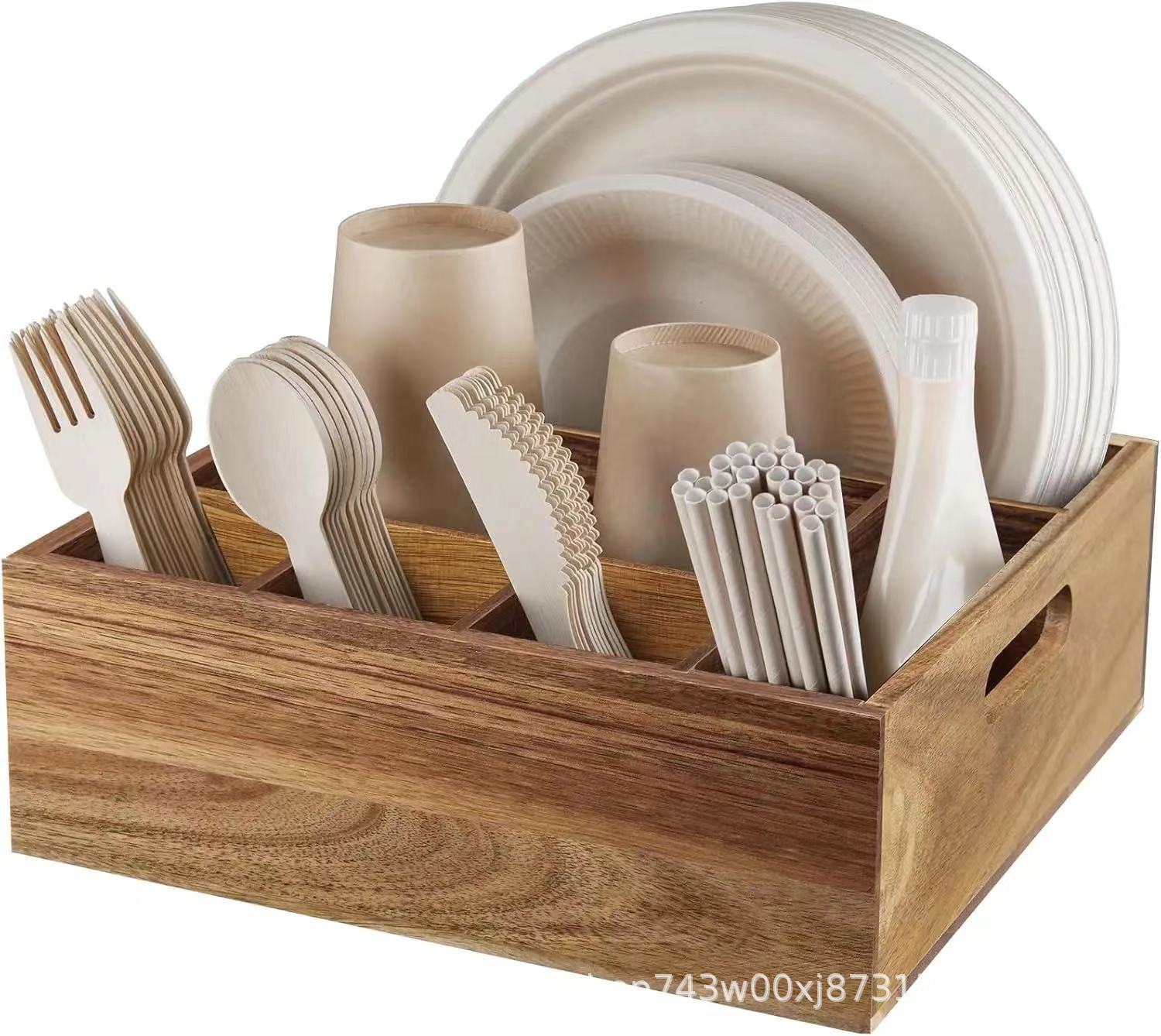 

Wooden handle disposable tableware storage box outdoor self- tableware napkin storage 31-27-11CM