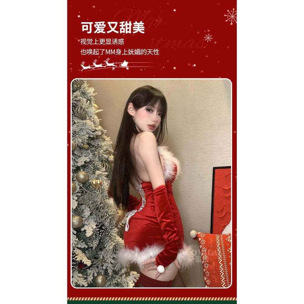 Domila Sexy Underwear Women's Sexy Plush Suspender Nightdress Short Skirt Christmas Dress Passion Free Uniform Set