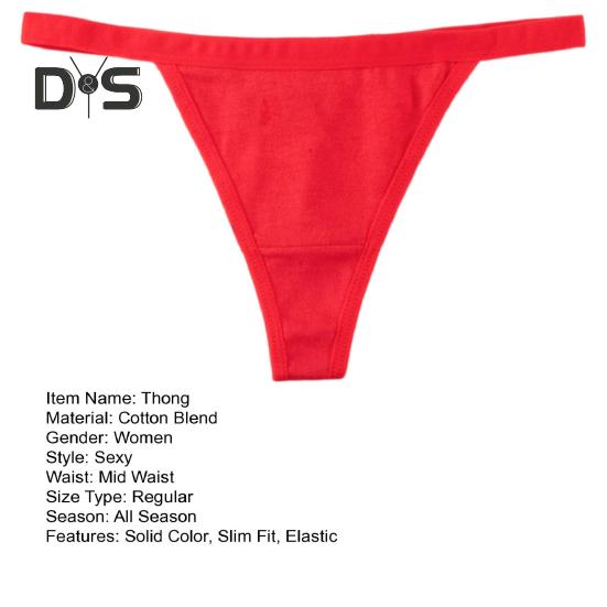 Women Thong Solid Color Slim Fit Mid Waist Cotton Crotch G-string Elastic Briefs Seductive Panties Female Underwear Intimate Clothes for Honeymoons