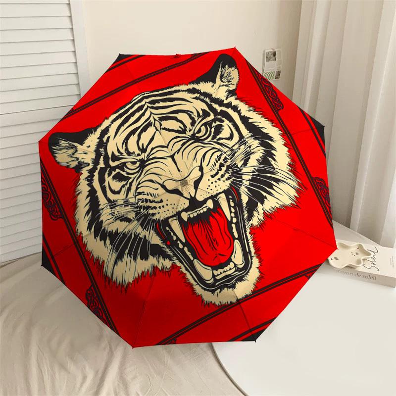 

1PC Tiger Ornate Umbrella-8-Rib Reinforced Portable Folding Travel Suitable for All Seasons Outdoor Daily Use Is an Ideal Choice -K0373