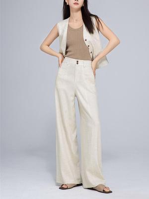 Women's High-End Tencel Linen Summer Set: Stylish Vest & Wide-Leg Pants