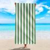 Green White Striped Ultra-Fine Fiber Beach Towel, Large Highly Absorbent Quick-Dry for Travel