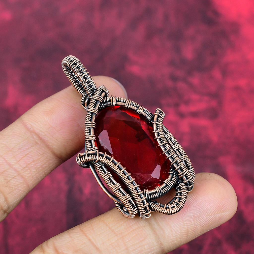 Faceted Mozambique Garnet Pendant Copper Wire Wrapped Pendant Gemstone Pendant Unique Copper Design Jewelry Handmade Pendant Gifts for Women