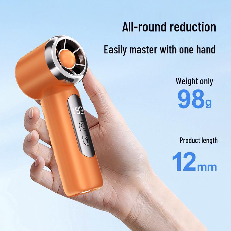 199-Speed Lightweight Turbo Mini Fan: Portable, Handheld, Digital Display, with Lighting and Charging Features.