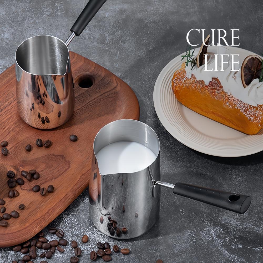 Coffee Milk Frothing Pitcher Jug Latte Art Cup 304 Stainless Steel Long Handle Anti-scalding Double-sided Scale Coffee Utensils