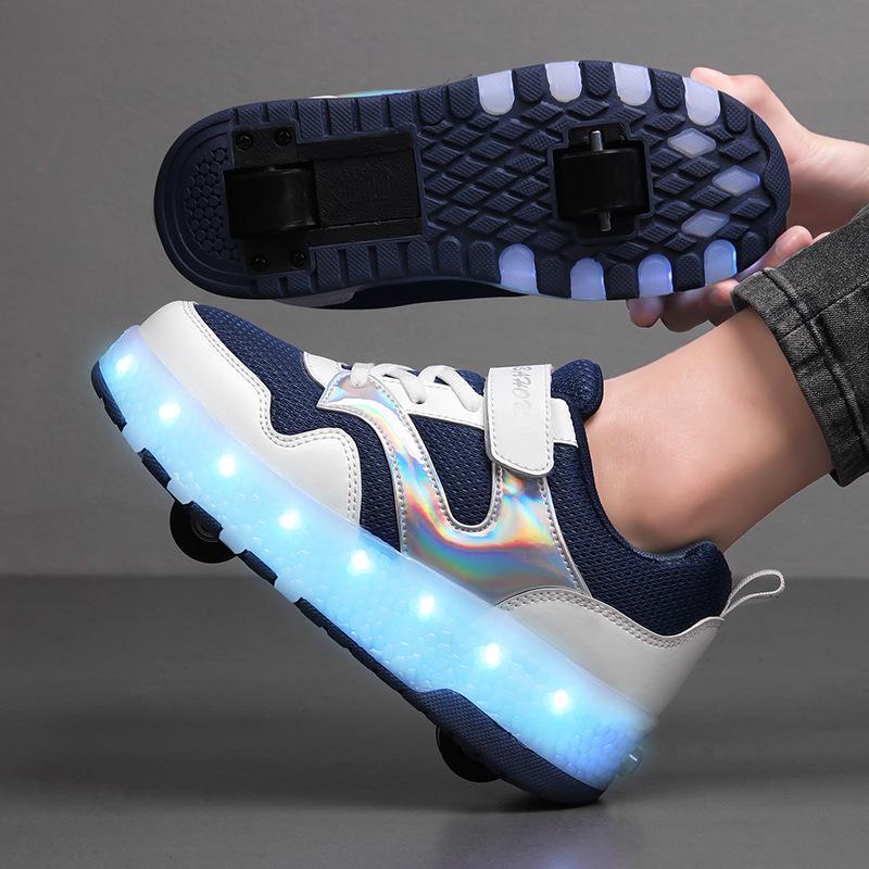 Νέα Παπούτσια με Ρόδες για Φόρτιση, Διπλές Ρόδες, Παπούτσια με Ρόδες για Αγόρια και Κορίτσια, Φωτεινά Παπούτσια