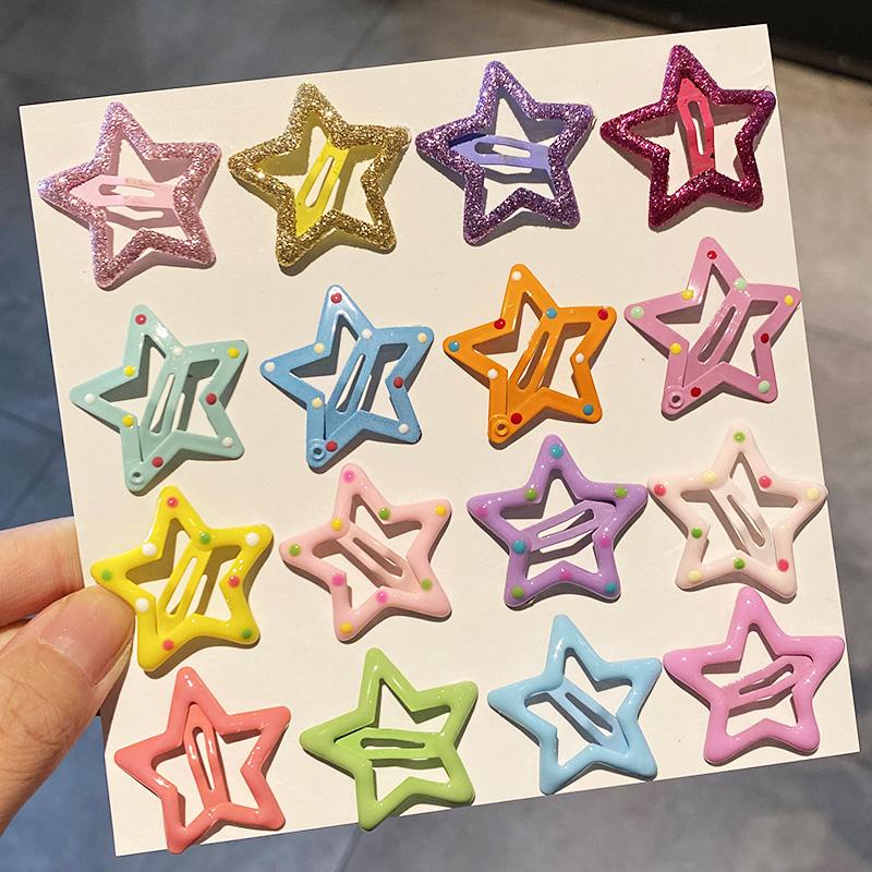 10PCS/Set Girls Cute Colorful Star Waterdrop Shape Hairpins Kids Sweet Hair Ornament Clip Barrettes Hair Accessories