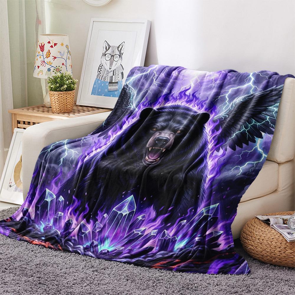 

1Pc Black bear Print Flannel Blanket, High quality Comfortable for All Seasons, Home Decor, Warmth and Comfort, Perfect for Christmas Gifts 80cm x 120cm