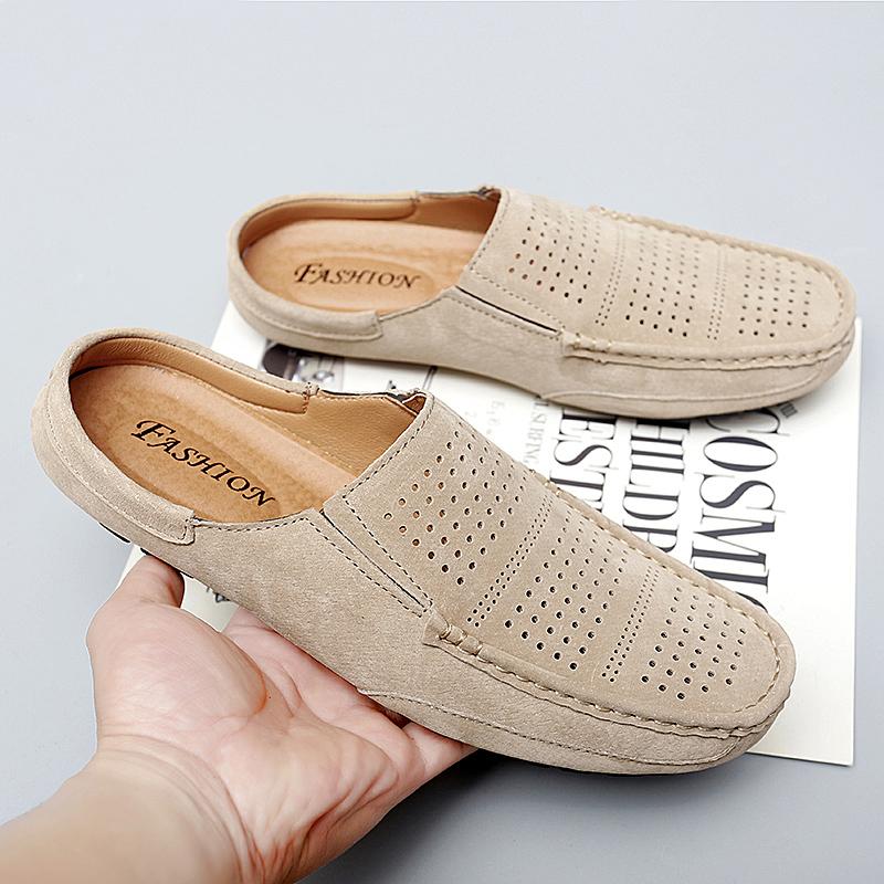 Luxus Casual Designer Hausschuhe Männer Halbschuhe Marke Wildleder Leder Herren Casual Schuhe Halbschuhe Atmungsaktive Sommer Maultiere Mann Rutschen