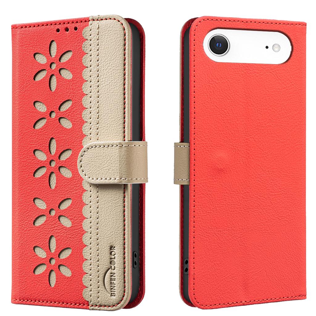 For iPhone 17 Air Leather Case BINFEN COLOR BF36 Floral Pattern Phone Cover RFID Blocking Wallet Stand