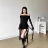 Factory Spot Pure Desire Sexy Style Design Sense One-word Collar Female Lotus Leaf Edge Tassel Slim and Thin Irregular Top