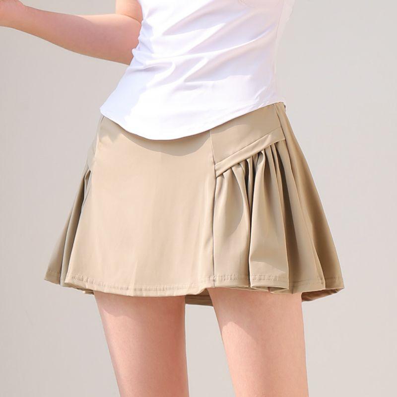 

Спортивная короткая юбка для женщин, двухслойная, фитнес, теннисная юбка, для бега, бадминтона, тренировок, пилатеса, йоги Khaki S