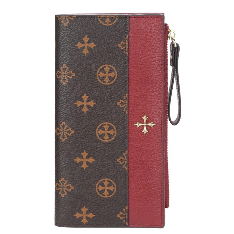 Four-leaf clover women's wallet, fashionable and large-capacity long multi-card buckle retro-printed high-end clutch bag.