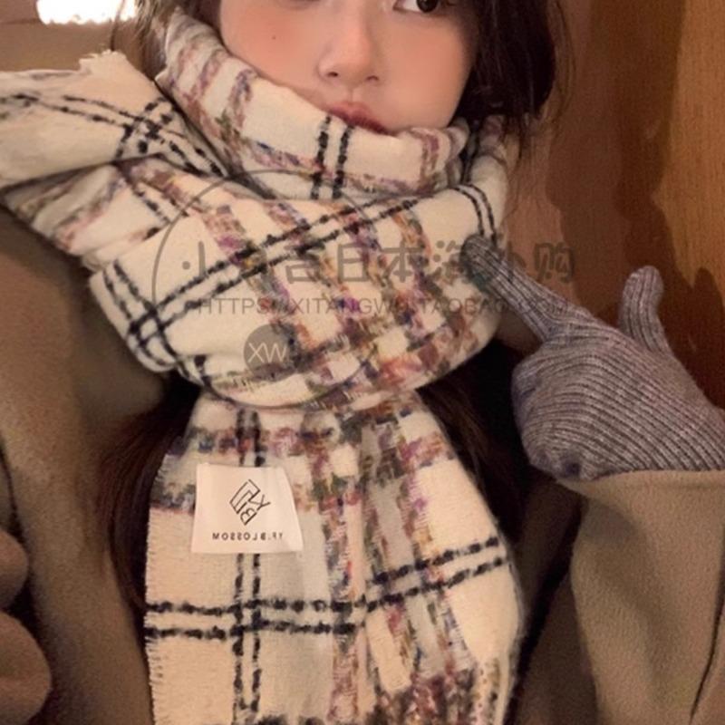 Imitation cashmere scarf winter advanced feeling small fresh grid thickened warm shawl scarf
