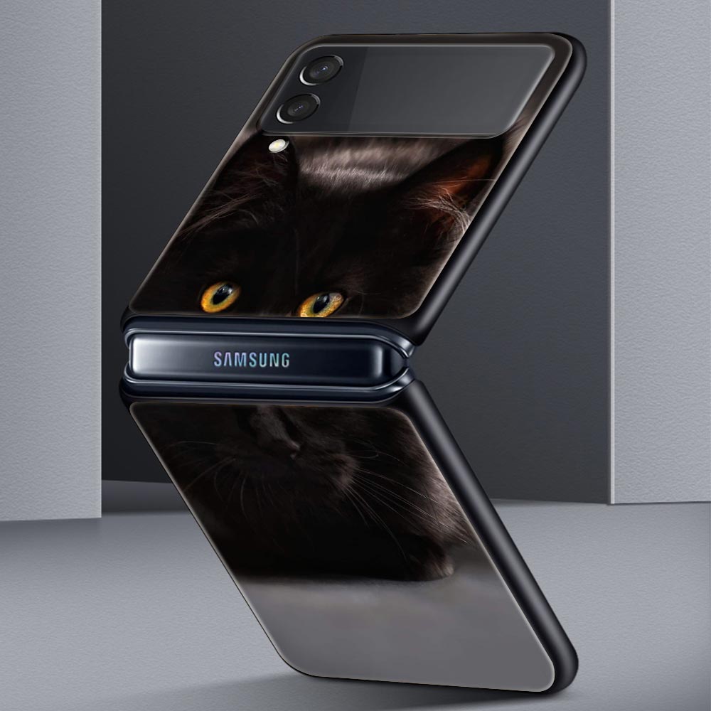 Phone Case for Samsung Galaxy Z Flip 3 4 5 6 Folding Black Shell Black Cat For Samsung Z Flip4 Flip5 PC Hard Cover
